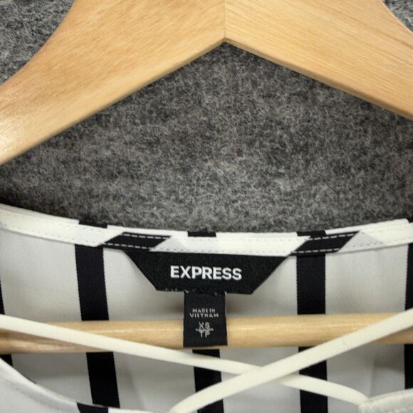 Express Blouse Women XS White Striped Long Sleeve V-Neck Pullover Casual - Picture 3 of 7